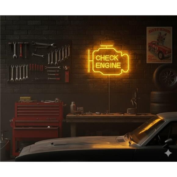 Check Engine Light Neon Sign for Man Cave Decor, LED Garage Wall Art - Picture 4 of 7